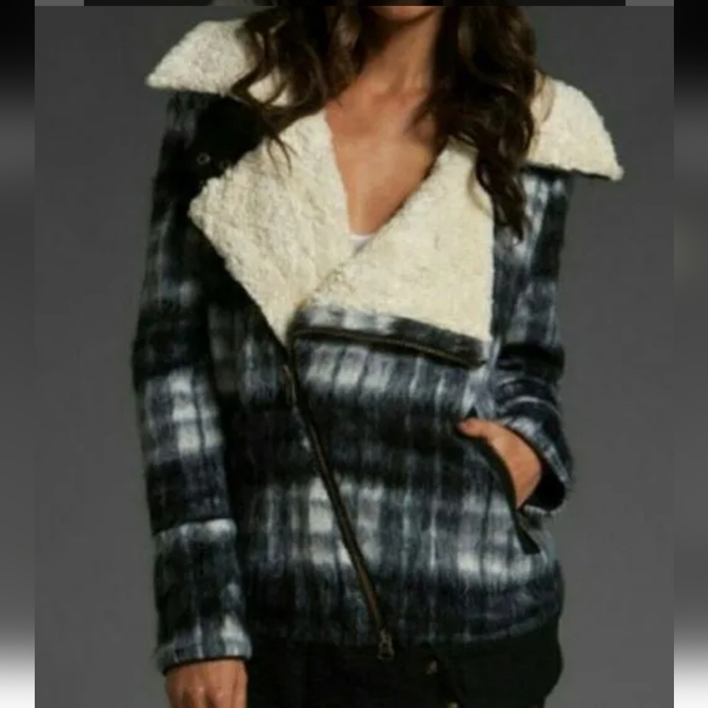 FREE PEOPLE TARTAN TEDDY BIKER JACKET